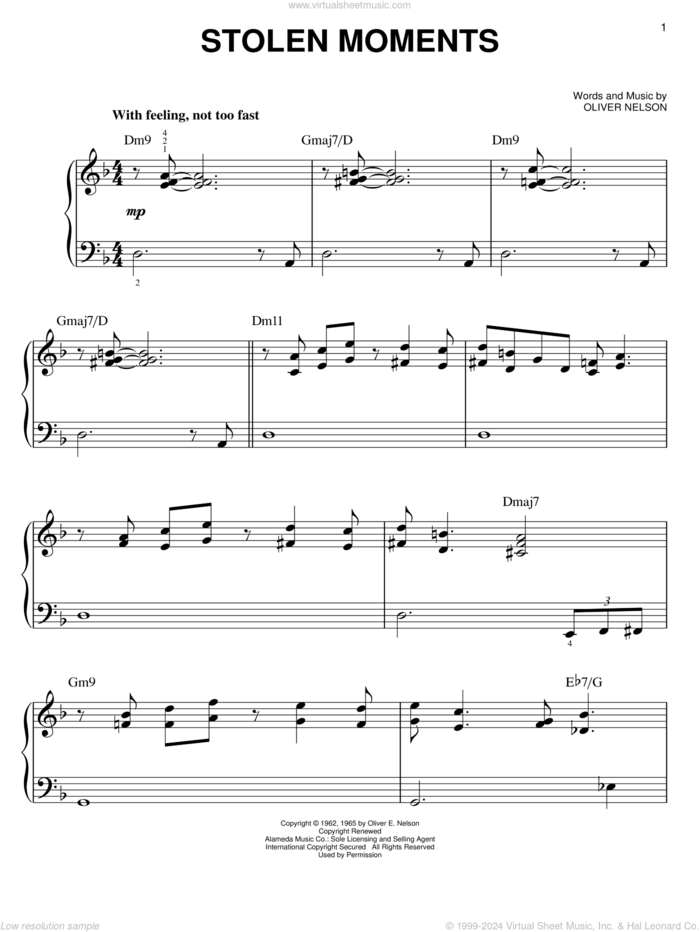 Stolen Moments, (easy) sheet music for piano solo by Oliver Nelson, easy skill level