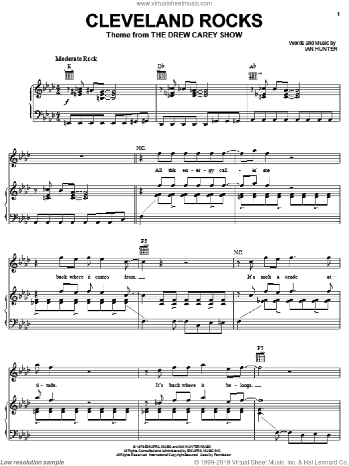 Cleveland Rocks sheet music for voice, piano or guitar by Presidents Of The United States Of America and Ian Hunter, intermediate skill level