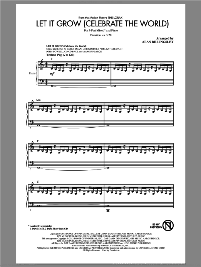 Let It Grow sheet music for choir (3-Part Mixed) by Alan Billingsley, Cinco Paul and John Powell, intermediate skill level