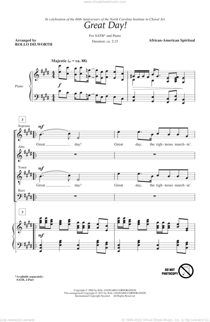 Great Day sheet music for choir (SATB: soprano, alto, tenor, bass) by Rollo Dilworth, intermediate skill level
