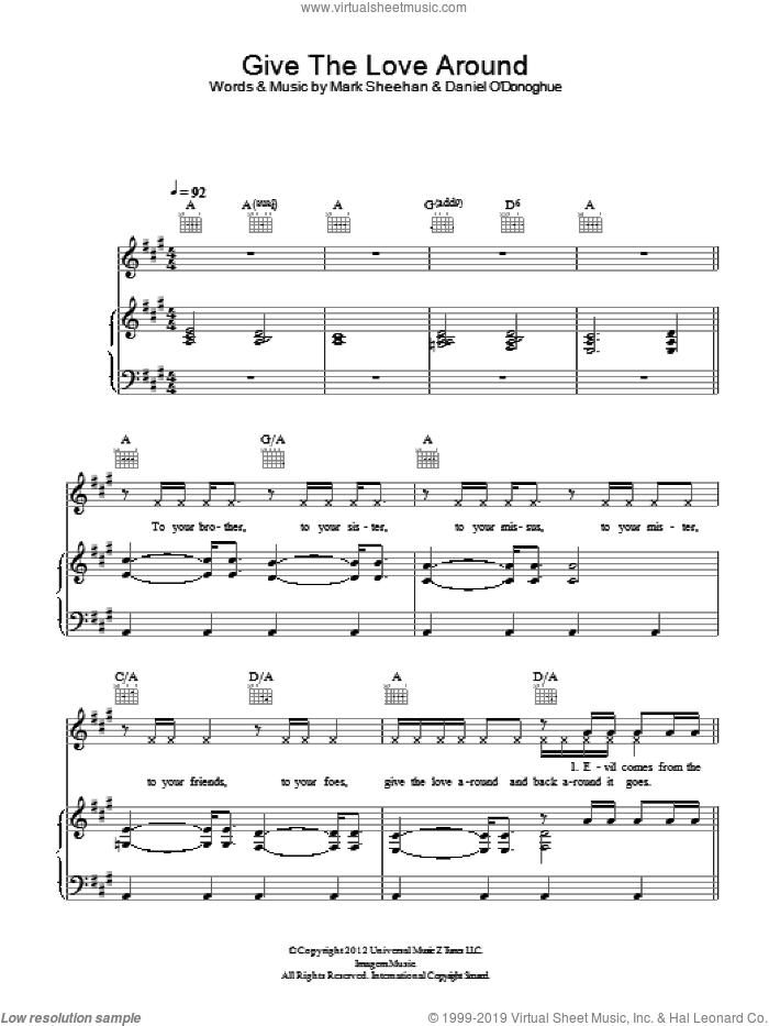 Give The Love Around sheet music for voice, piano or guitar by The Script and Mark Sheehan, intermediate skill level