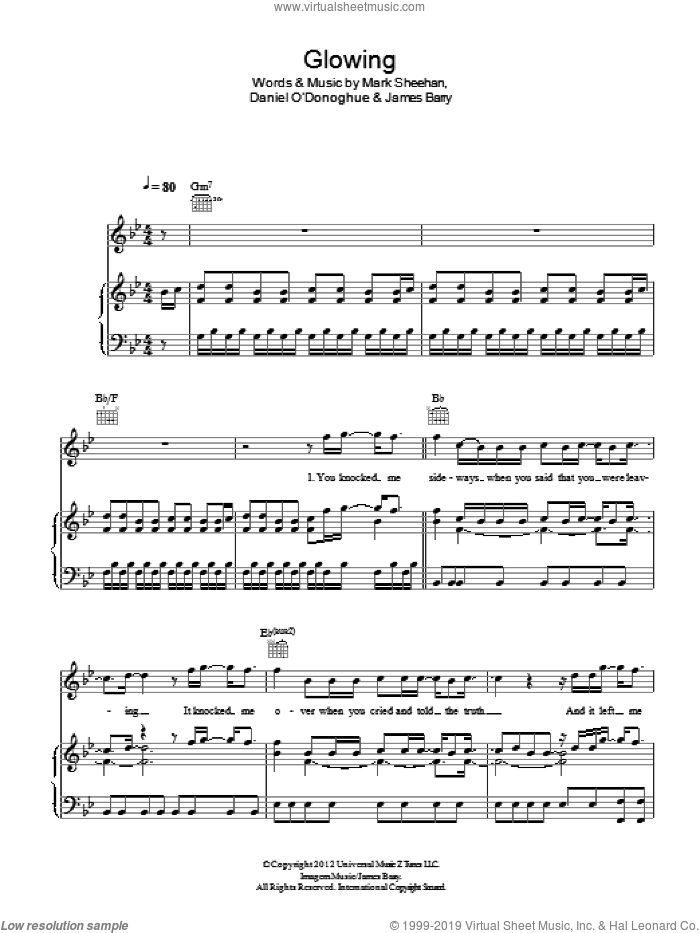 Glowing sheet music for voice, piano or guitar by The Script, James Barry and Mark Sheehan, intermediate skill level