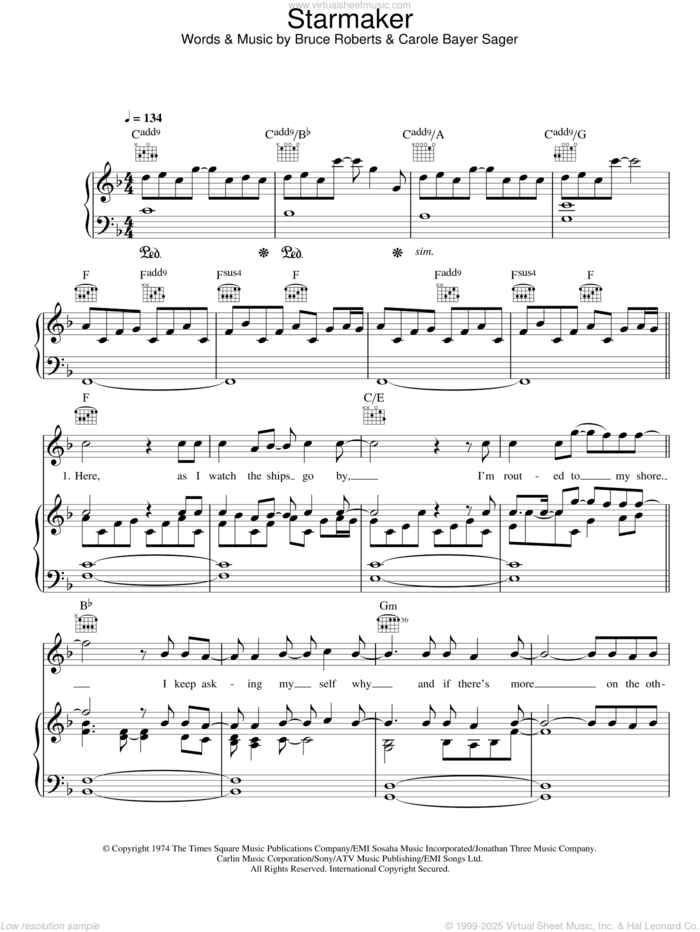 Starmaker sheet music for voice, piano or guitar by Kids From Fame, Bruce Roberts and Carole Bayer Sager, intermediate skill level