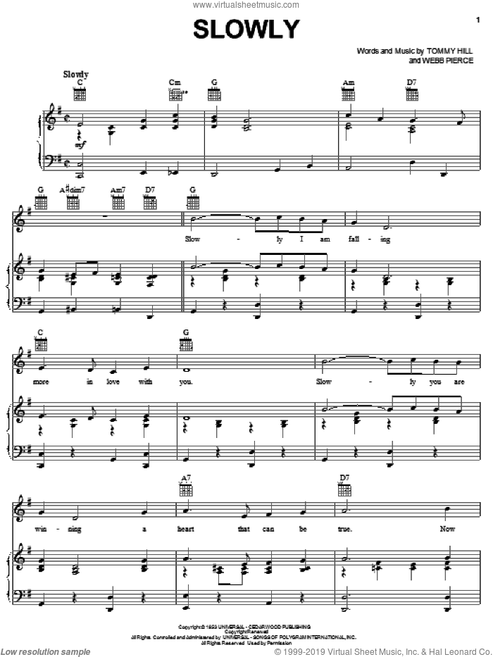 Slowly sheet music for voice, piano or guitar by Webb Pierce, Willie Nelson and Tommy Hill, intermediate skill level