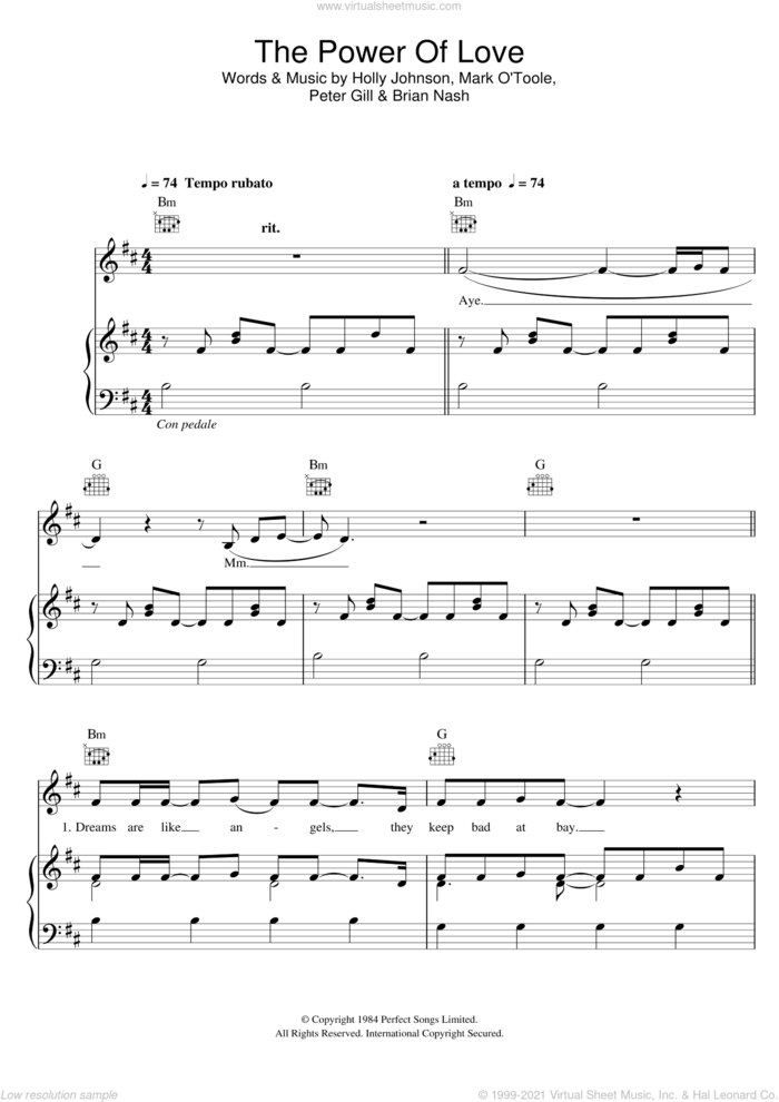 The Power Of Love sheet music for voice, piano or guitar by Gabrielle Aplin, Brian Nash, Holly Johnson and Peter Gill, intermediate skill level