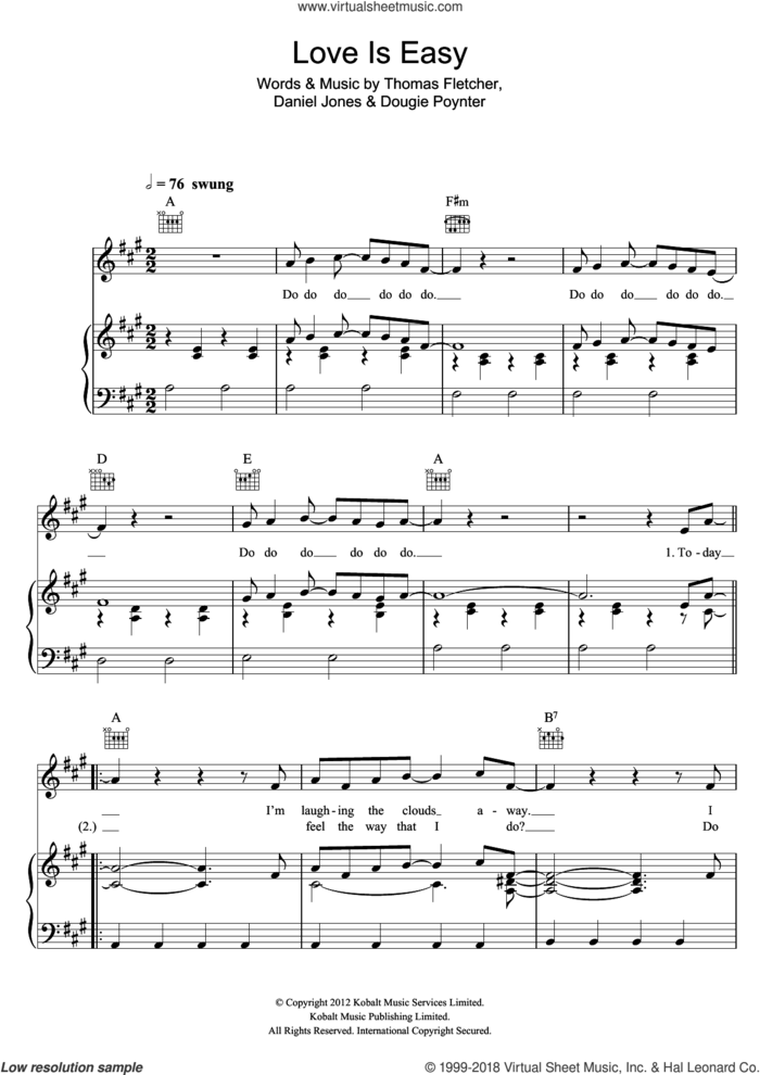 Love Is Easy sheet music for voice, piano or guitar by McFly, Danny Jones, Dougie Poynter and Thomas Fletcher, intermediate skill level
