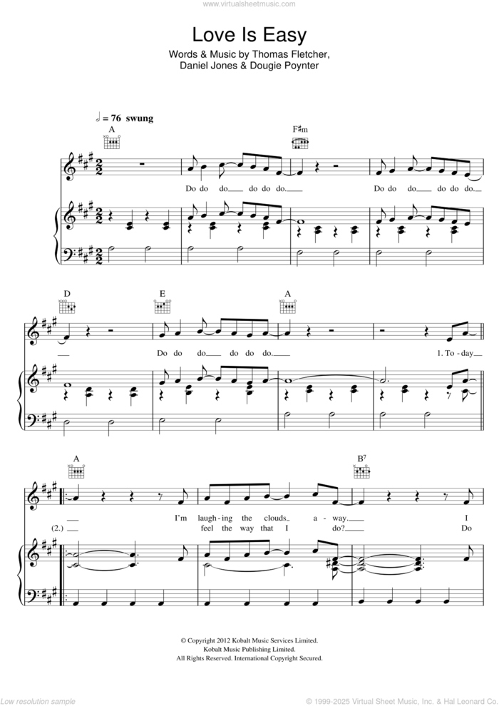 Love Is Easy sheet music for voice, piano or guitar by McFly, Danny Jones, Dougie Poynter and Thomas Fletcher, intermediate skill level