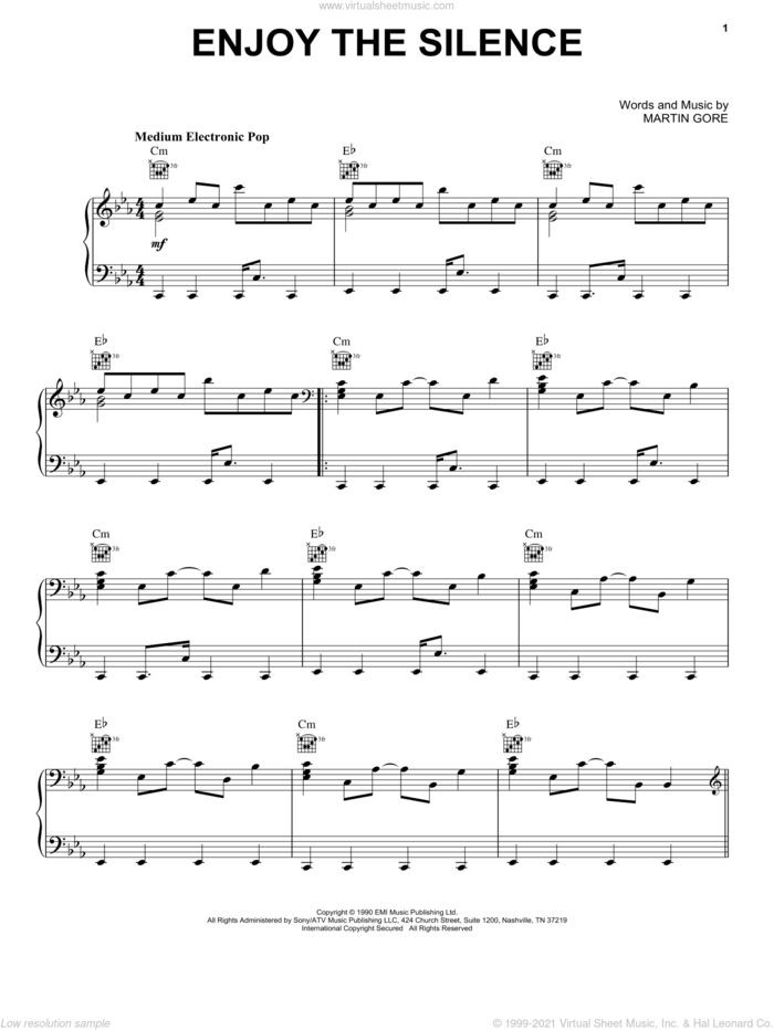 Enjoy The Silence sheet music for voice, piano or guitar by Depeche Mode and Martin Gore, intermediate skill level