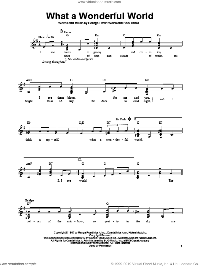 What A Wonderful World, (easy) sheet music for guitar solo (chords) by Louis Armstrong, easy guitar (chords)