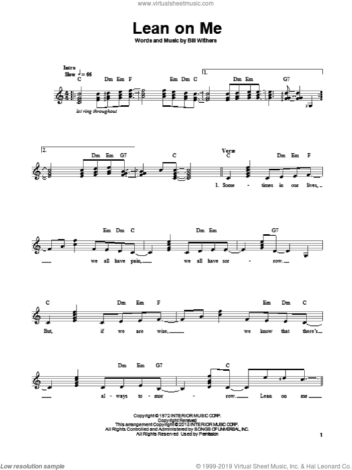 Lean On Me sheet music for guitar solo (chords) by Bill Withers, easy guitar (chords)