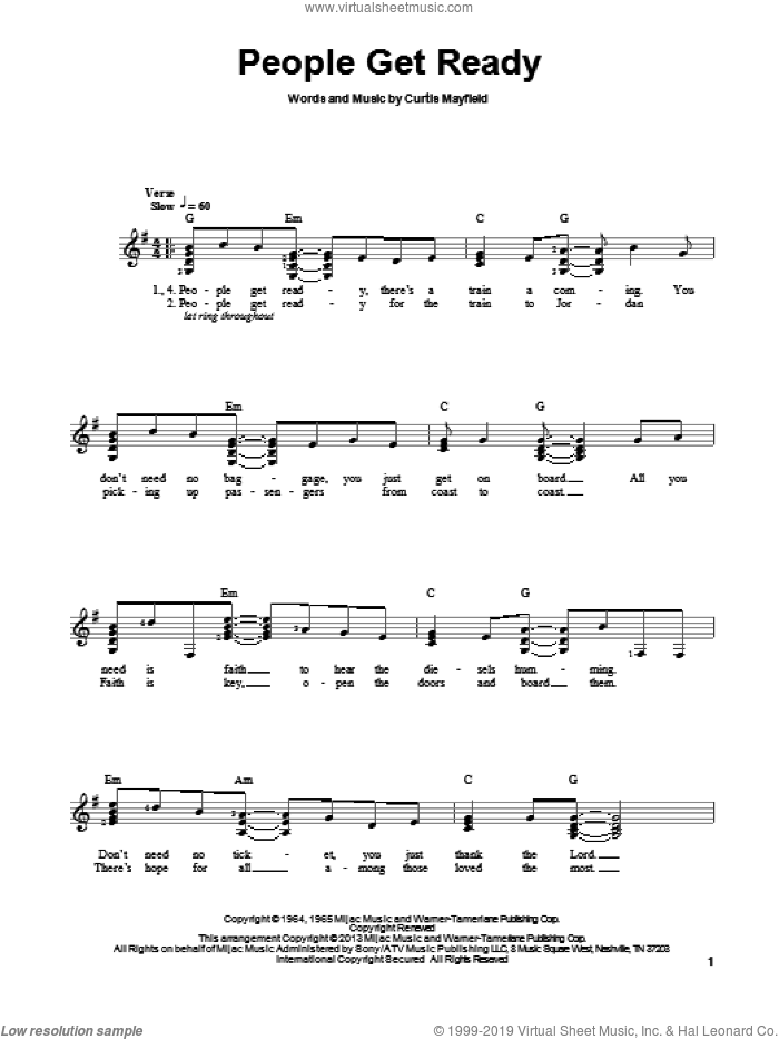 People Get Ready sheet music for guitar solo (chords) by Bob Marley, Curtis Mayfield and Rod Stewart, easy guitar (chords)