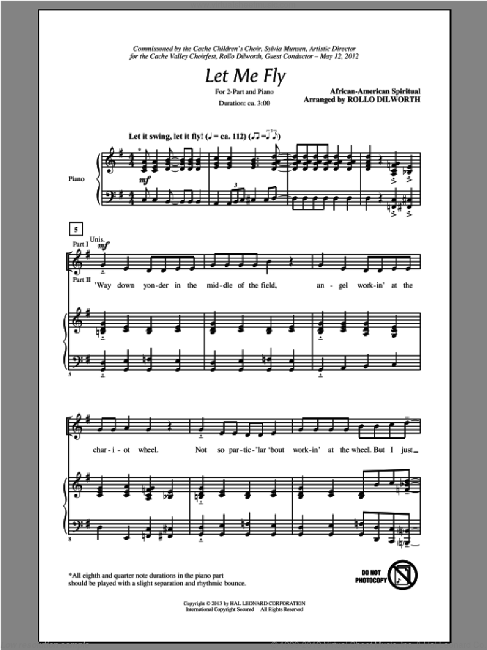 Let Me Fly sheet music for choir (2-Part) by Rollo Dilworth, intermediate duet