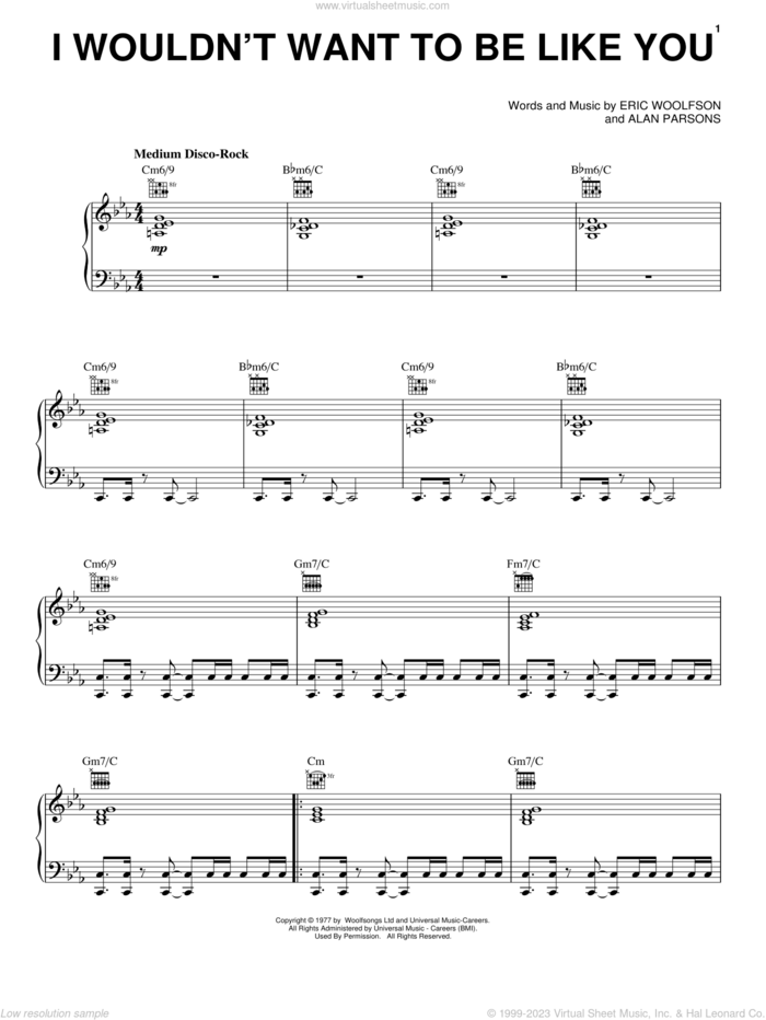 I Wouldn't Want To Be Like You sheet music for voice, piano or guitar by Alan Parsons Project, Alan Parsons and Eric Woolfson, intermediate skill level