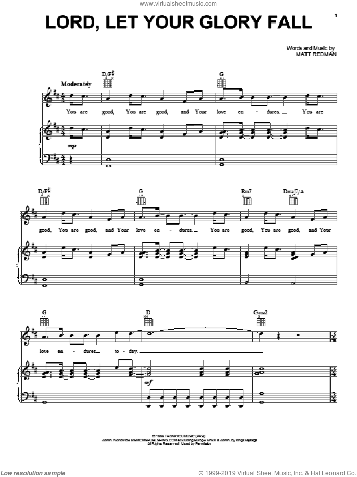 Lord, Let Your Glory Fall sheet music for voice, piano or guitar by Matt Redman, intermediate skill level