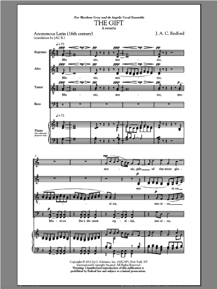 The Gift sheet music for choir (SATB: soprano, alto, tenor, bass) by Jac Redford, intermediate skill level