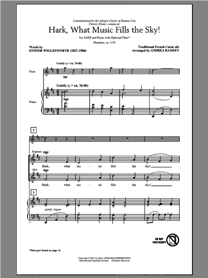 Hark, What Music Fills The Sky sheet music for choir (SATB: soprano, alto, tenor, bass) by Andrea Ramsey and Esther Wiglesworth, intermediate skill level