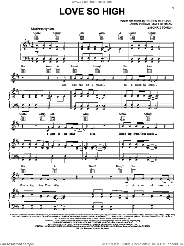 Love So High sheet music for voice, piano or guitar by Matt Redman, intermediate skill level