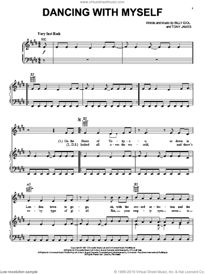 Dancing With Myself sheet music for voice, piano or guitar by Billy Idol, Miscellaneous and Tony James, intermediate skill level