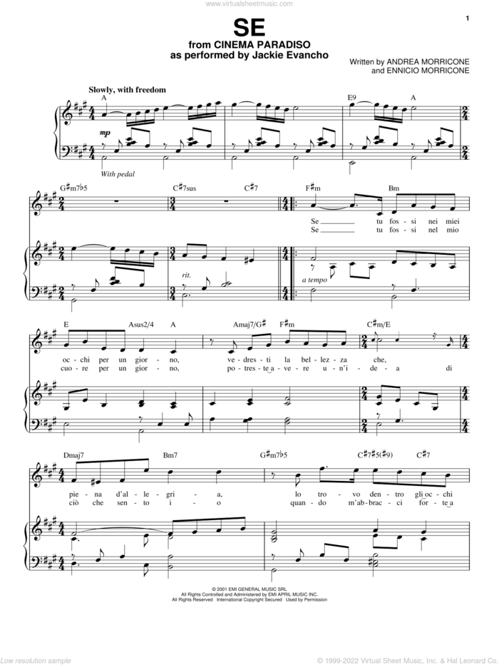 Se sheet music for voice and piano by Jackie Evancho, Andrea Morricone and Ennicio Morricone, intermediate skill level