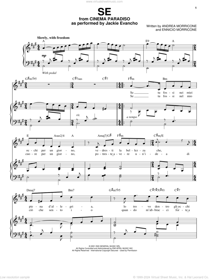 Se sheet music for voice and piano by Jackie Evancho, Andrea Morricone and Ennicio Morricone, intermediate skill level