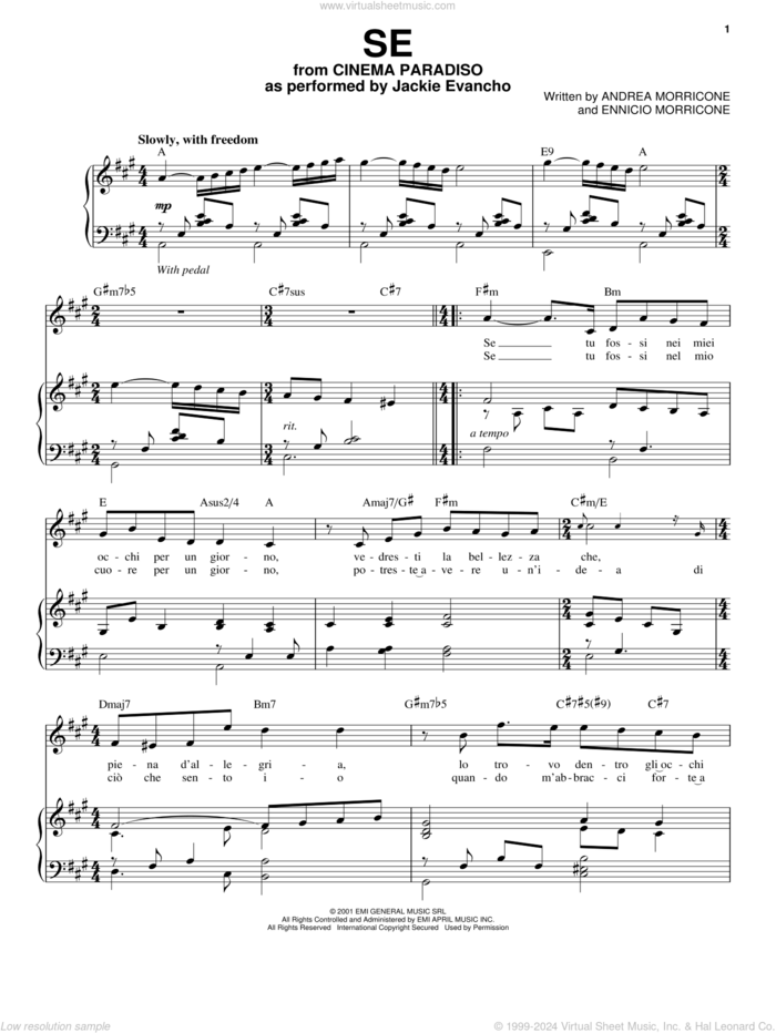 Se sheet music for voice and piano by Jackie Evancho, Andrea Morricone and Ennicio Morricone, intermediate skill level