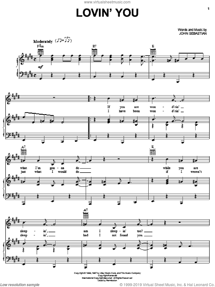 Lovin' You sheet music for voice, piano or guitar by Bobby Darin and John Sebastian, intermediate skill level