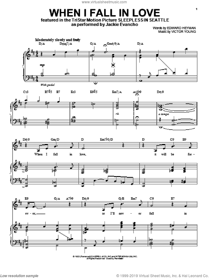 When I Fall In Love sheet music for voice and piano by Jackie Evancho, intermediate skill level