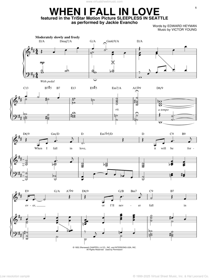 When I Fall In Love sheet music for voice and piano by Jackie Evancho, intermediate skill level