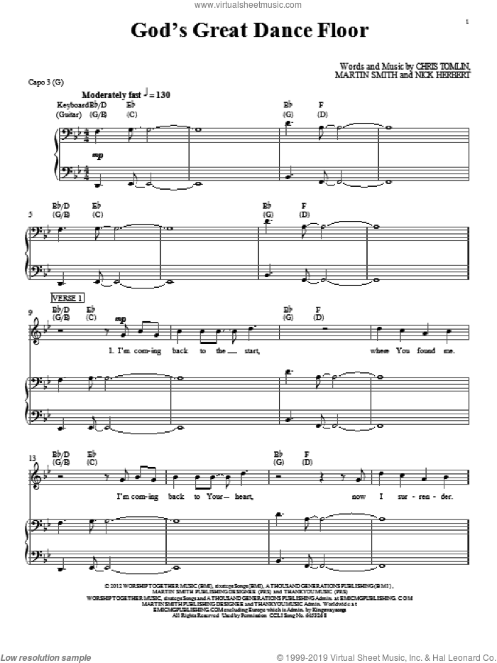 God's Great Dance Floor sheet music for voice, piano or guitar by Chris Tomlin, intermediate skill level
