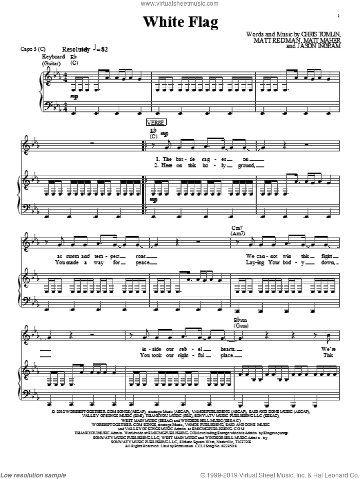 White Flag sheet music for voice, piano or guitar by Chris Tomlin, Matt Redman and Passion, intermediate skill level