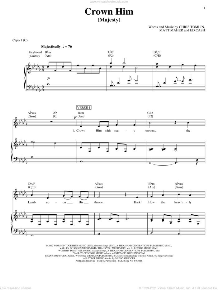 Crown Him (Majesty) sheet music for voice, piano or guitar by Chris Tomlin, intermediate skill level