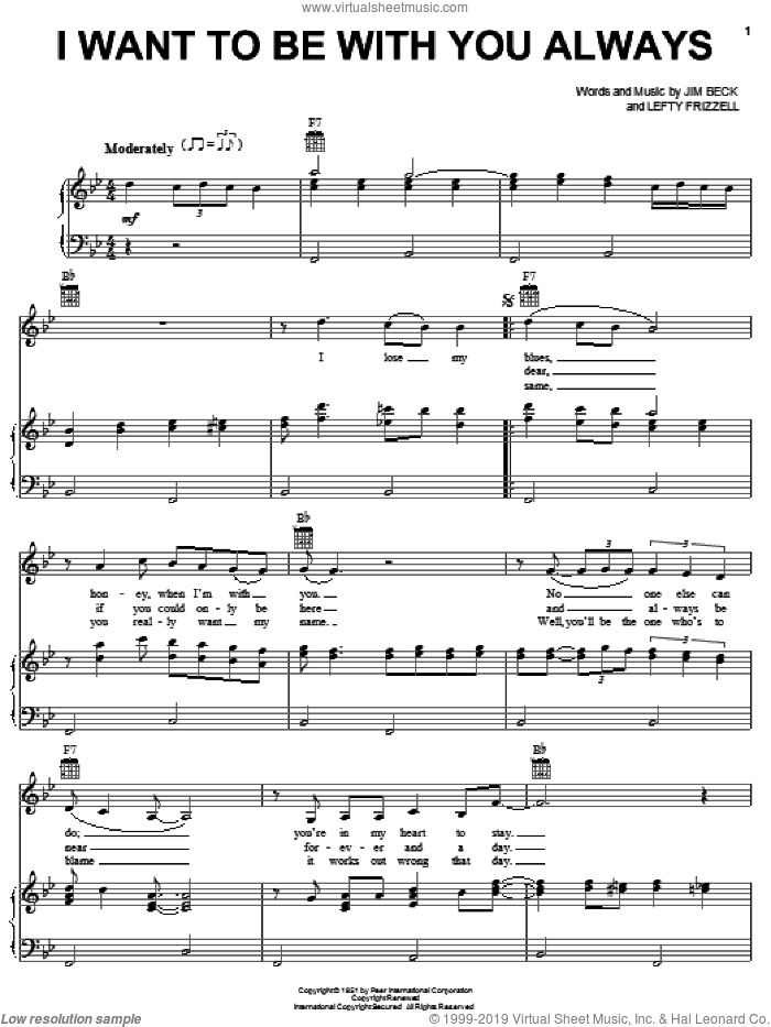 I Want To Be With You Always sheet music for voice, piano or guitar by Lefty Frizzell and Jim Beck, intermediate skill level