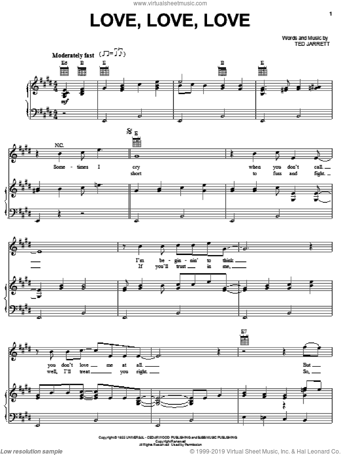 Love, Love, Love sheet music for voice, piano or guitar by Webb Pierce and Ted Jarrett, intermediate skill level