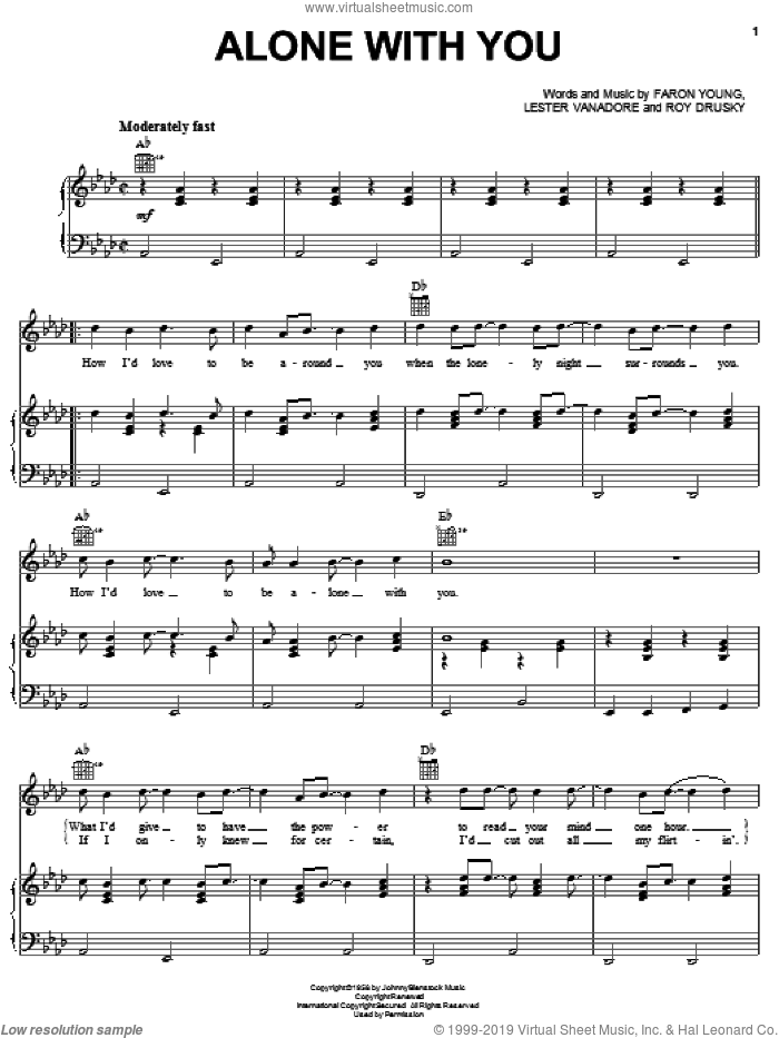 Alone With You sheet music for voice, piano or guitar by Faron Young, Lester Vanadore and Roy Drusky, intermediate skill level