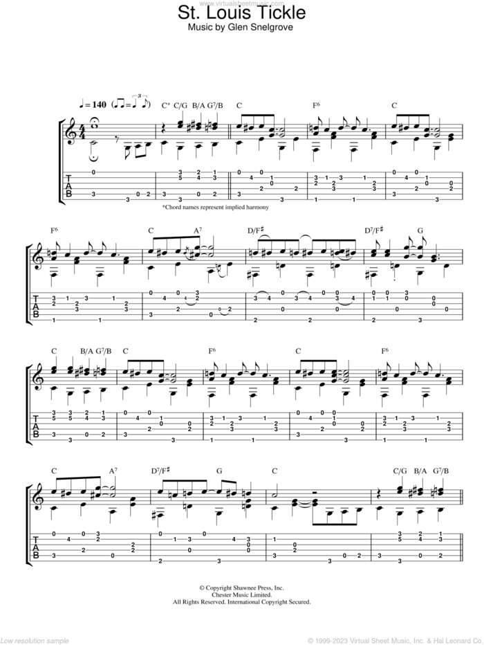 St. Louis Tickle sheet music for guitar (tablature) by Dave Van Ronk and Glen Snelgrove, intermediate skill level