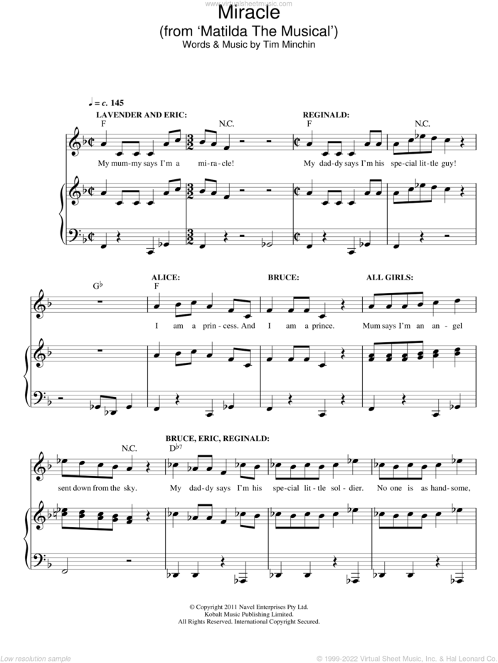 Miracle (from Matilda The Musical) sheet music for voice and piano by Tim Minchin, intermediate skill level