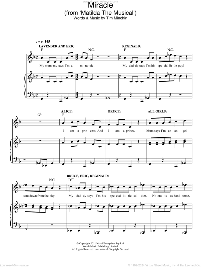 Miracle (from Matilda The Musical) sheet music for voice and piano by Tim Minchin, intermediate skill level