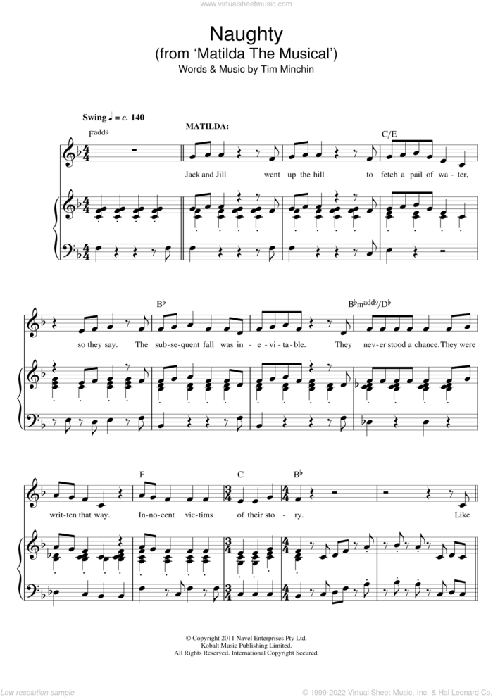 Naughty (From 'Matilda The Musical') sheet music for voice and piano by Tim Minchin, intermediate skill level