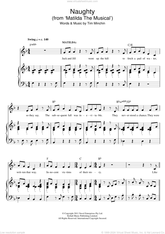 Naughty (from Matilda The Musical) sheet music for voice and piano by Tim Minchin, intermediate skill level