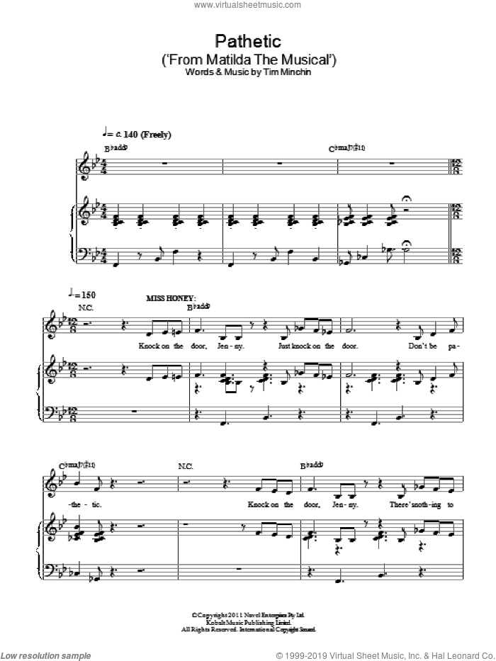 Pathetic (from Matilda The Musical) sheet music for voice and piano by Tim Minchin, intermediate skill level