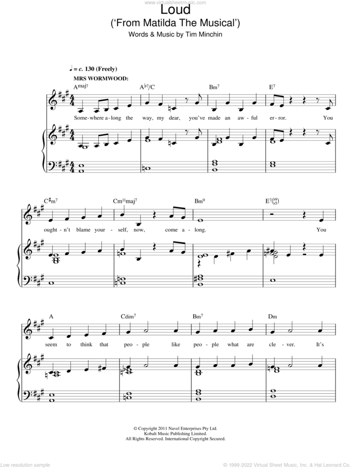 Loud (from Matilda The Musical) sheet music for voice and piano by Tim Minchin, intermediate skill level