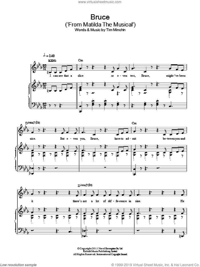 Bruce (from Matilda The Musical) sheet music for voice and piano by Tim Minchin, intermediate skill level