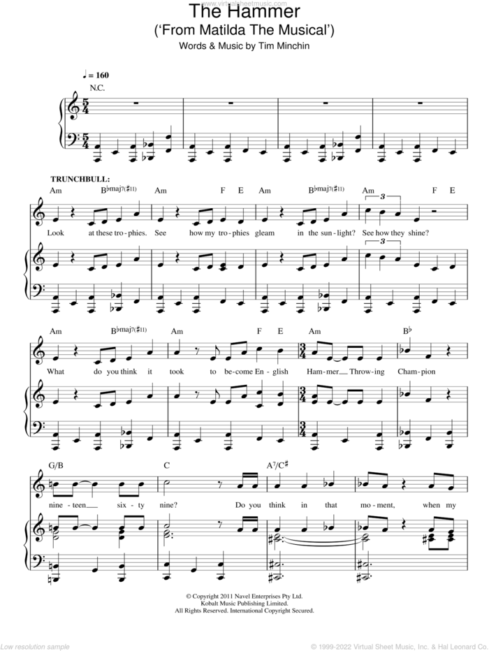 The Hammer (from Matilda The Musical) sheet music for voice and piano by Tim Minchin, intermediate skill level