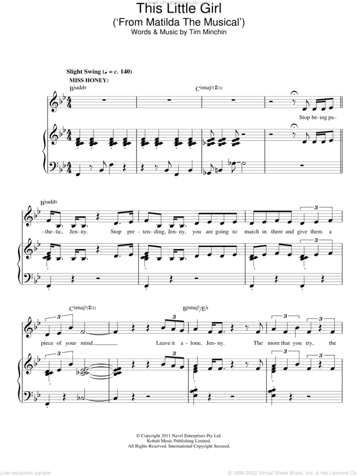 This Little Girl (from Matilda The Musical) sheet music for voice and piano by Tim Minchin, intermediate skill level