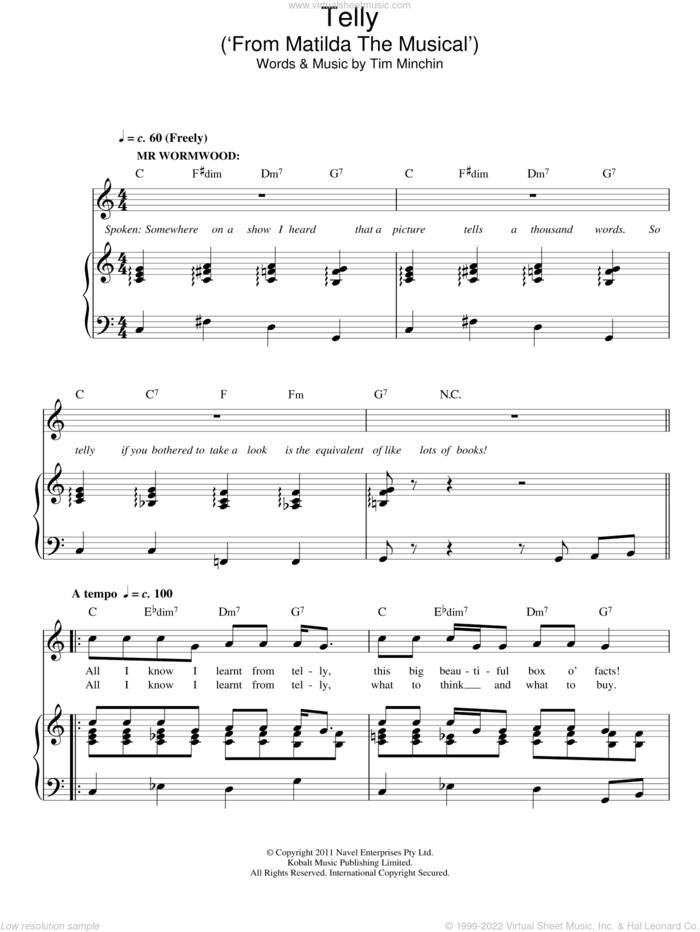Telly ('From Matilda The Musical') sheet music for voice and piano by Tim Minchin, intermediate skill level