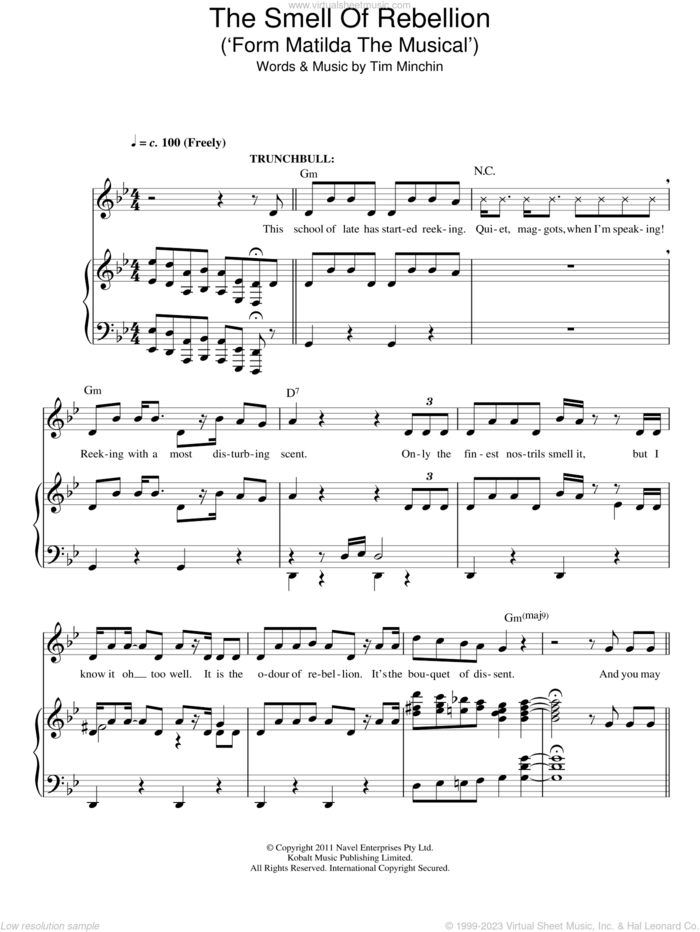 The Smell Of Rebellion (from Matilda The Musical) sheet music for voice and piano by Tim Minchin, intermediate skill level
