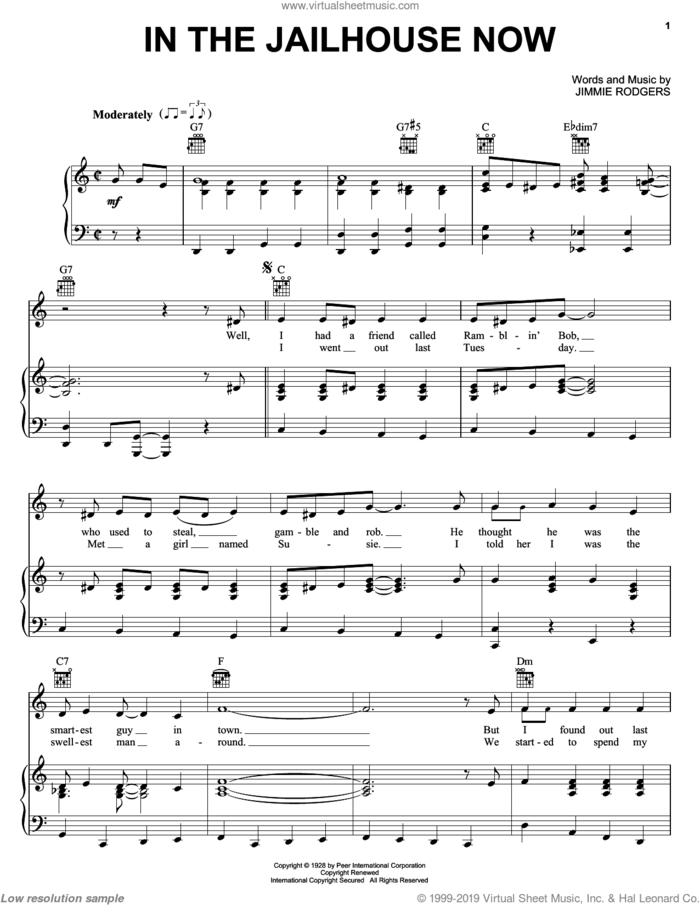 In The Jailhouse Now sheet music for voice, piano or guitar by Jimmie Rodgers, intermediate skill level