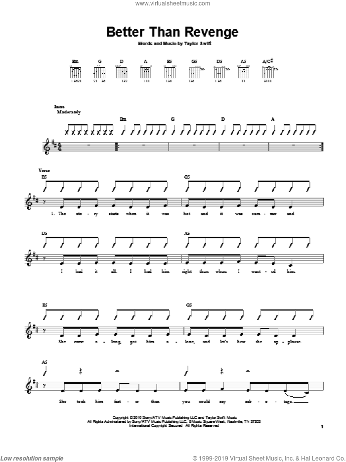 Better Than Revenge sheet music for guitar solo (chords) by Taylor Swift, easy guitar (chords)