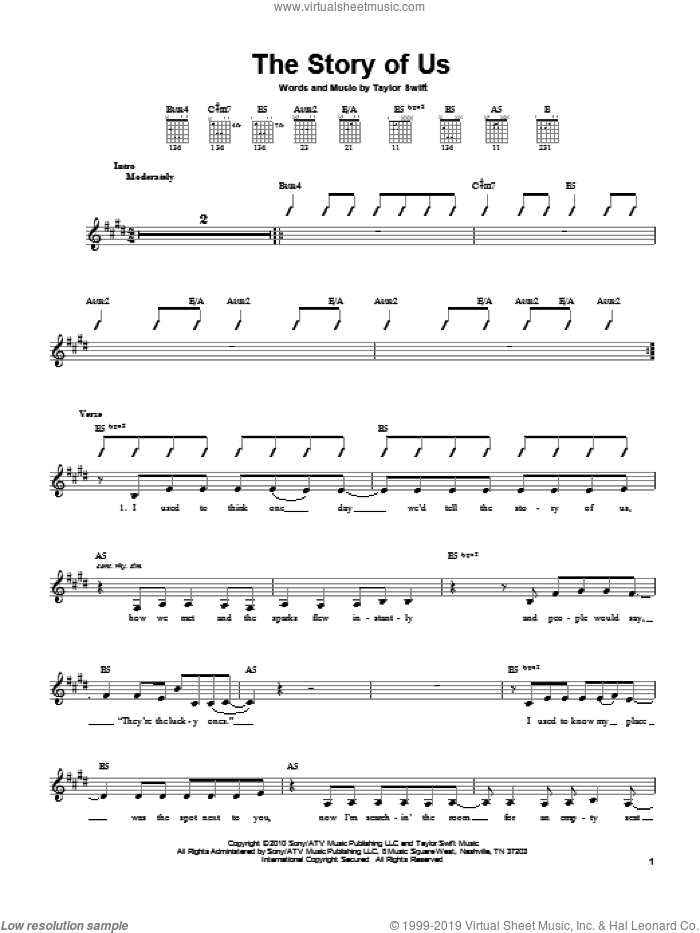 The Story Of Us sheet music for guitar solo (chords) by Taylor Swift, easy guitar (chords)