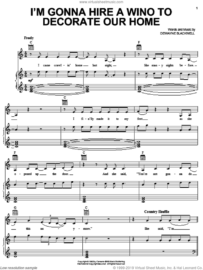 I'm Gonna Hire A Wino To Decorate Our Home sheet music for voice, piano or guitar by David Frizzell and DeWayne Blackwell, intermediate skill level